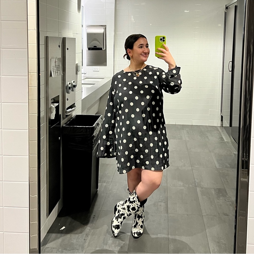 Polka Dot Mod Long Sleeve Shift Dress